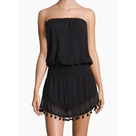 Ramy Brook size S Small Marcie black mini dress cover-up with pompom accent - Picture 1 of 5